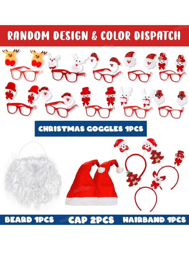 Zest 4 Toyz Zest 4 Toyz Christmas Santa Claus Accessories For Kids Adults Combo 1 Santa Beard 2 Pcs Cap 1 Pc Goggle 1 Pc hair band  - Image 2