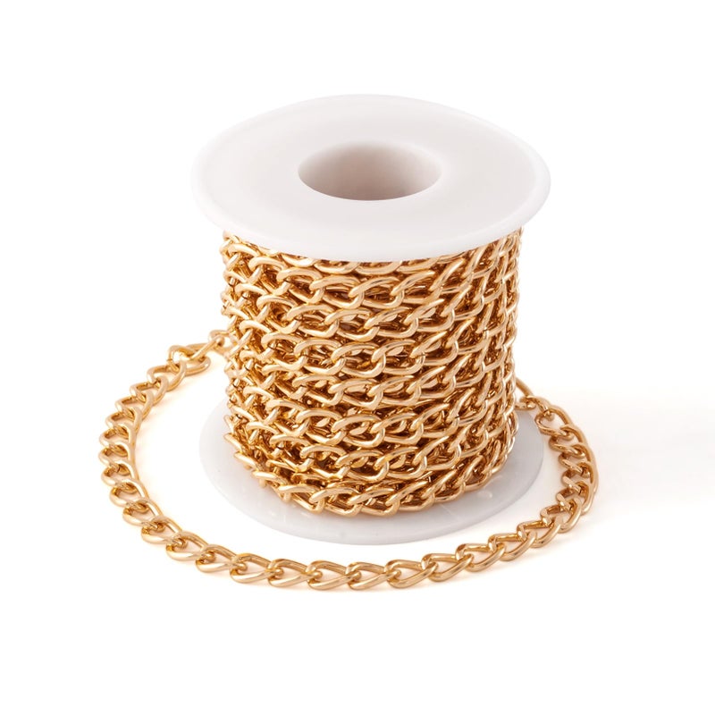 Craftdady 16.4 Feet Aluminum Curb Chain Link Gold Twisted Cable Cross Chain Unwelded 10x6.5mm with Spool for Bracelet Necklace Tassel Earring Jewelry Making - Image 1