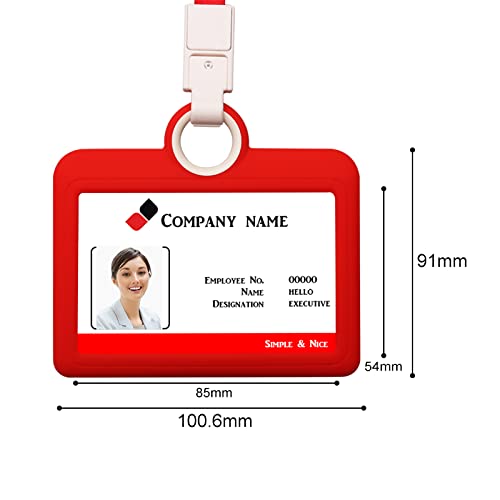 HiCycle2 Badge Holder Silicone Horizontal ID Badge Card Holder with Lanyard Neck Strap Heavy Duty ID Card Business Card Offices Supplies (Red) - Image 4