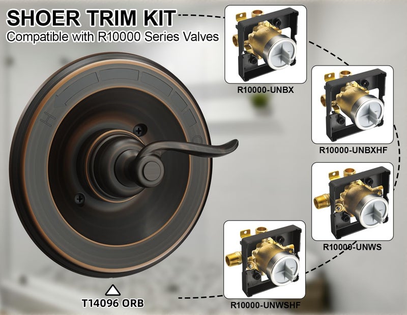 Merdicment BT14096-OB Replacement for Windemere 14 Series Single-Function Valve Trim Kit Handle (RP46074 Cartridge Included),Compatiable with Delta Shower Faucet System Valve R10000 Series,Oil Rubbed Bronze - Image 3