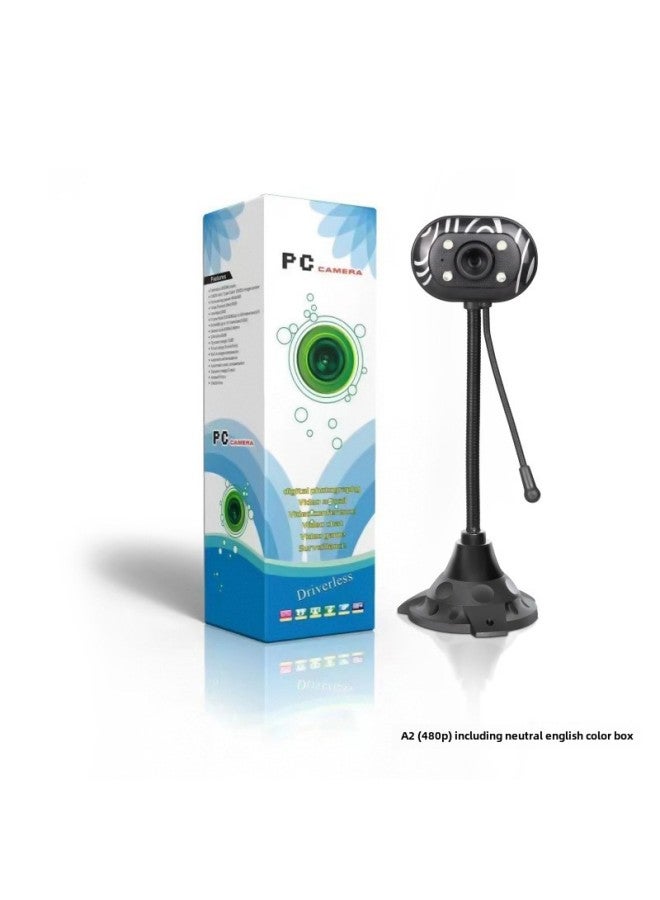 Computer Camera HD 480p With Microphone Dedicated To Online Class Live Video Conference Certification Wholesale-Color:A2(480p) With Neutral English Color Box