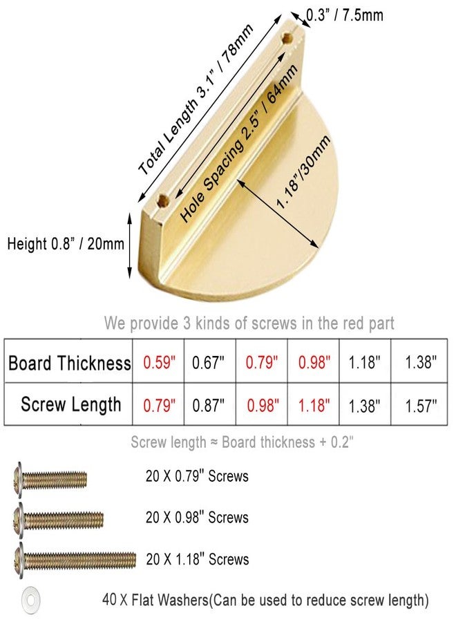 ESreake Half Moon Cabinet Pulls Handles,10 Pack 2.52" Hole Spacing Semicircle Drawer Pulls, Finger Pulls Edge Pulls Handles for Kitchen Cabinets with 3 Kinds Screws (10 Pack, Gold) - Image 2