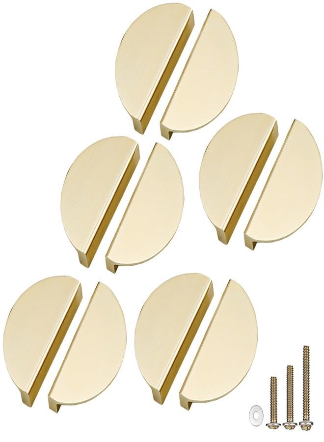 ESreake Half Moon Cabinet Pulls Handles,10 Pack 2.52" Hole Spacing Semicircle Drawer Pulls, Finger Pulls Edge Pulls Handles for Kitchen Cabinets with 3 Kinds Screws (10 Pack, Gold) - Image 1