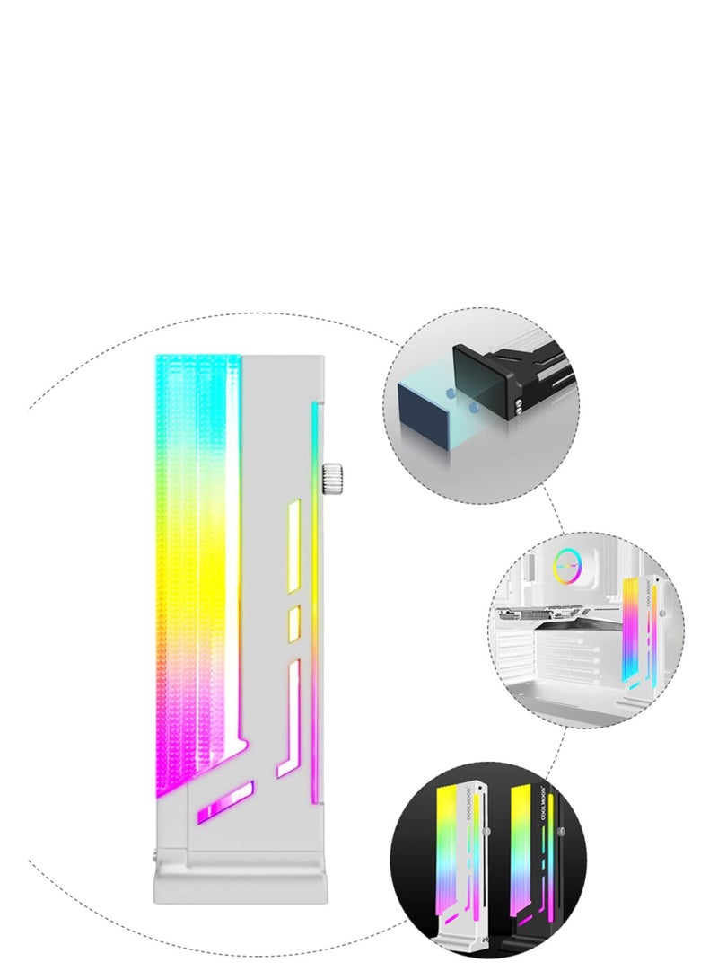 Vertical RGB GPU Support Bracket for Graphics Cards, Coolmoon CM-GH2, 5V 3 Pin ARGB Sync, Durable Aluminum Alloy, Stylish White Design - Image 2