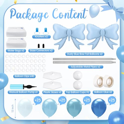 Kasyat Dusty Blue Bow Balloon Column Stand Kit Retro Baby Blue Balloon Arch Garland Kit Bow Decor for Boy Baby Bridal Shower Birthday Wedding Party Coquette Decorations - Image 5