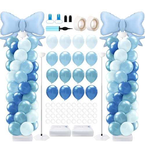 Kasyat Dusty Blue Bow Balloon Column Stand Kit Retro Baby Blue Balloon Arch Garland Kit Bow Decor for Boy Baby Bridal Shower Birthday Wedding Party Coquette Decorations - Image 1