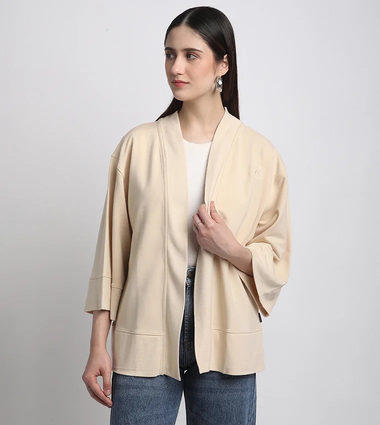 Beverly Hills Polo Club Plain Shawl Lapel Three Quarter Women's Cardigan