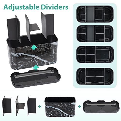 Boperzi Black Toothbrush Holder for Bathroom Toothpaste Organizer Countertop, Detachable Anti-Slip Marble Toothpaste Storage Caddy 6 Slots with Drainage Holes for Makeup Brush Razor Stand - Image 4