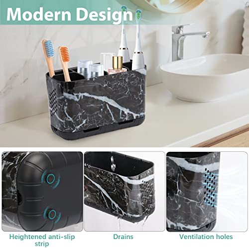 Boperzi Black Toothbrush Holder for Bathroom Toothpaste Organizer Countertop, Detachable Anti-Slip Marble Toothpaste Storage Caddy 6 Slots with Drainage Holes for Makeup Brush Razor Stand - Image 2
