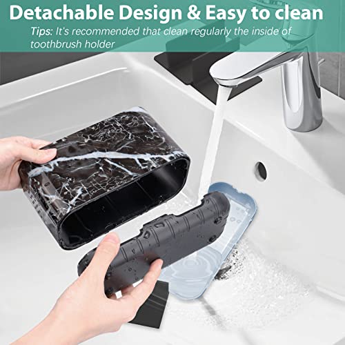 Boperzi Black Toothbrush Holder for Bathroom Toothpaste Organizer Countertop, Detachable Anti-Slip Marble Toothpaste Storage Caddy 6 Slots with Drainage Holes for Makeup Brush Razor Stand - Image 3