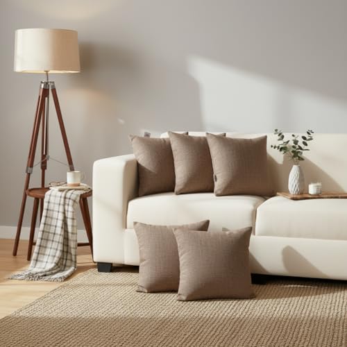 STITCHNEST 16x16 Inches Beige Solid Jute Cushion Cover Set of 5 | Durable Textured Pillow Covers for Sofa, Bed & Living Room | Natural Fiber | Modern Minimal Style | Perfect for Home Decor - Image 5