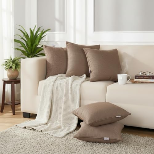 STITCHNEST 16x16 Inches Beige Solid Jute Cushion Cover Set of 5 | Durable Textured Pillow Covers for Sofa, Bed & Living Room | Natural Fiber | Modern Minimal Style | Perfect for Home Decor - Image 4