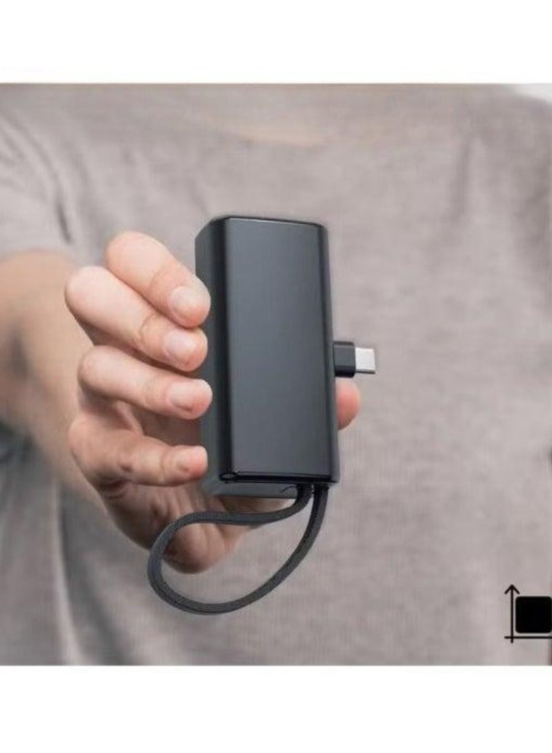 REBENUO بنك طاقة ميني فائق الصغر 5000mAh || كابل شحن مدمج من نوع Type-C/Lightning، شاحن محمول خفيف الوزن، بطارية احتياطية بحجم الجيب لهاتف iPhone وAndroid، للسفر والاستخدام اليومي | طاقة طارئة، دعم الشحن السريع، إدخال USB-C - Image 4