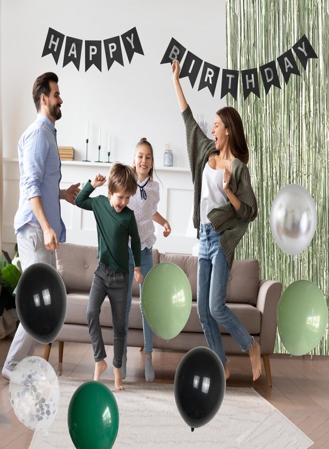 ANSOMO Sage Green and Black Happy Birthday Party Decorations Banner Men Boys Him Balloons Foil Curtain Garland Tisuue Pom Poms 30th 40th 50th 60th 70th 80th 90th 100th - Image 5