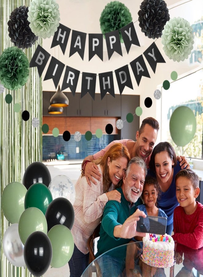 ANSOMO Sage Green and Black Happy Birthday Party Decorations Banner Men Boys Him Balloons Foil Curtain Garland Tisuue Pom Poms 30th 40th 50th 60th 70th 80th 90th 100th - Image 2