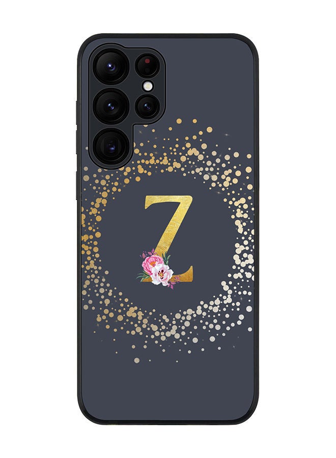 Stylizedd Rugged Black edge case for Samsung Galaxy S23 Ultra 5G Slim fit Soft Case Flexible Rubber Edges TPU Gel Thin Cover - Custom Monogram Initial Letter Floral Pattern Alphabet - Z (Light Grey)
