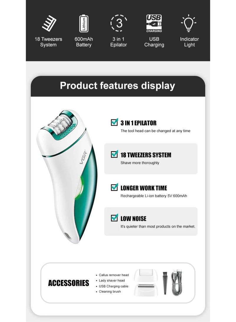 VGR V-731 3 in 1 Hair Removal Machine Cleansing Razor Electric Professional Epilator Multicolor - Image 3