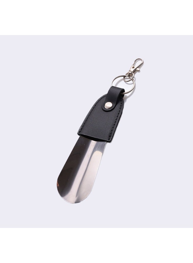 Metal Shoe Horn 5 Inch, Travel Mini Stainless Steel with Leather Handle & Key Chain, Portable Shoe Helper for Kids, Women, Men - Image 1