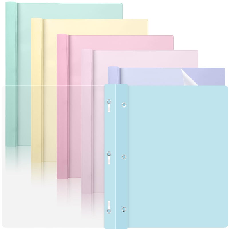 gisgfim 6 PCS Pastel Plastic Report Covers with 3 Prongs Clear Front Presentation Folders 3 Prong Folders for Resume Portfolio Document Report Letter Proposal School Classroom Office Supplies (Pastel) - Image 1
