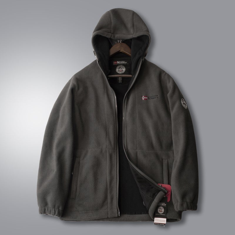 New Cross-border Norwegian Cold-resistant Warm and Thickeneded Polar Fleece Winter Large Size Mens Fleece-lined Stand-up Collar Fleece Jacket Dark gray 9818 with cap 