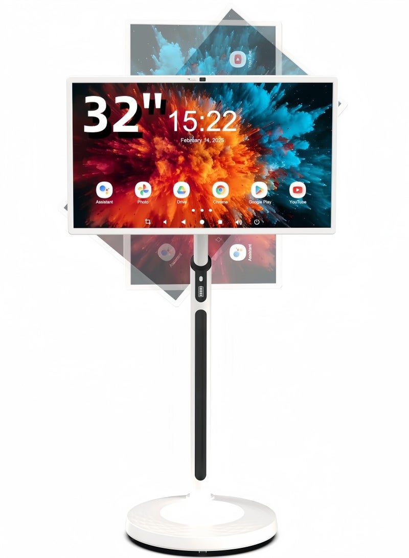 XIAN TIAN XIA 32 Inch Smart Portable TV, Rolling Tablet with Adjustable Floor Touchscreen Monitor, 8G RAM + 128G ROM | Build-in Camera | Android OS, Battery Powered 4-6 Hours - Image 1