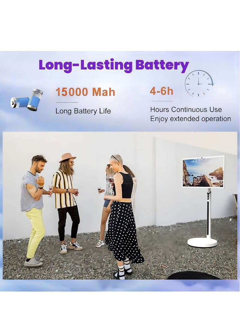 XIAN TIAN XIA 32 Inch Smart Portable TV, Rolling Tablet with Adjustable Floor Touchscreen Monitor, 8G RAM + 128G ROM | Build-in Camera | Android OS, Battery Powered 4-6 Hours - Image 5