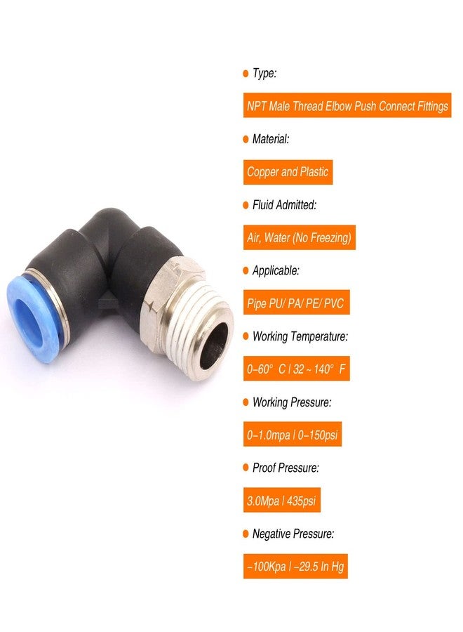 CEKER 1/4 Elbow Male Airlines Push Fittings 90 Degree Push to Connect Fittings Air Fittings, PL 8MM Tubing Od x 1/4" Npt Thread Pneumatic Push In Connectors Quick Connect Tube Fittings 2Packs - Image 2
