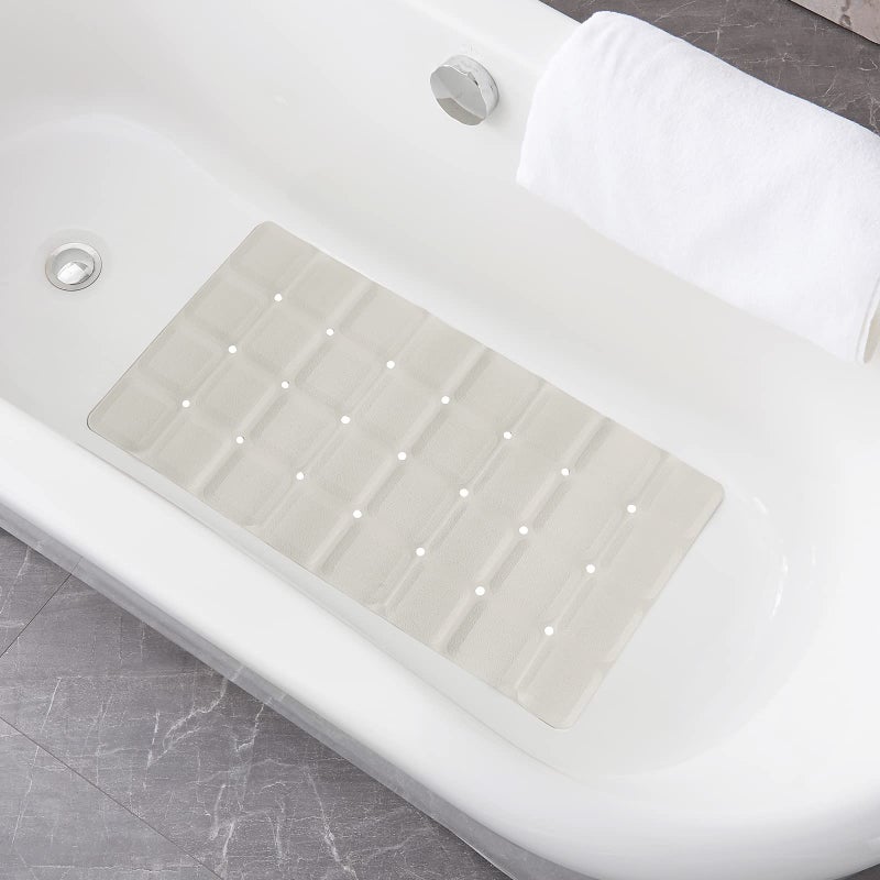 Webos Foldable Non Slip Silicon Bath Mat Bathtub mat no Suction Cups for Textured Tub and Reglazed TubFoldableBeige 28inch x 14inch