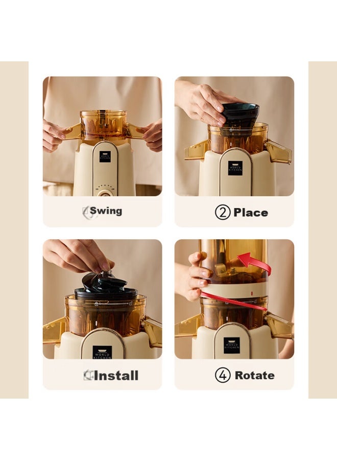 وورلد كيتشن World Kitchen Corning عصارة أصلية كهربائية منزلية أوتوماتيكية بالكامل طحن بطيء عصارة فواكه وخضروات فصل اللب عصارة كبيرة القطر سهلة التفكيك والتنظيف 【nat - Image 4