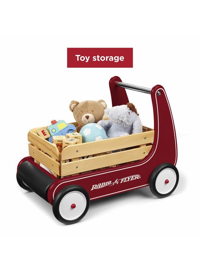 Radio Flyer Classic Walker Wagon – Wooden Baby Walker for Toddlers, Helps Build Confidence While Standing & Walking, Push Toy for Ages 1–4, Red - Image 2