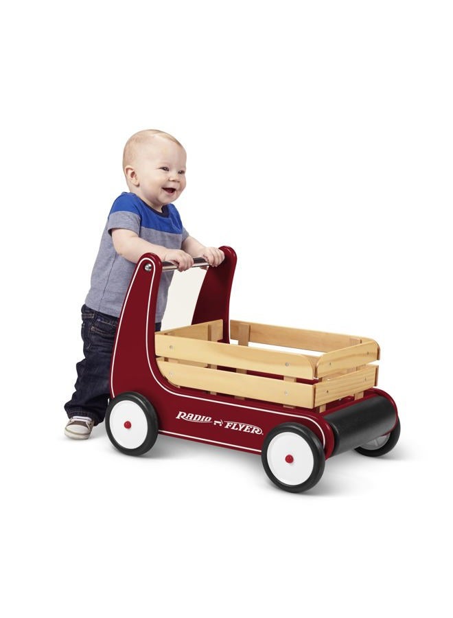 Radio Flyer Classic Walker Wagon – Wooden Baby Walker for Toddlers, Helps Build Confidence While Standing & Walking, Push Toy for Ages 1–4, Red - Image 1