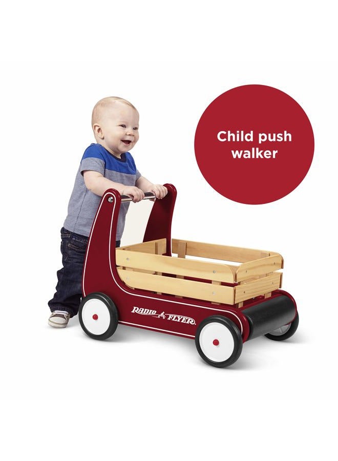 Radio Flyer Classic Walker Wagon – Wooden Baby Walker for Toddlers, Helps Build Confidence While Standing & Walking, Push Toy for Ages 1–4, Red - Image 3