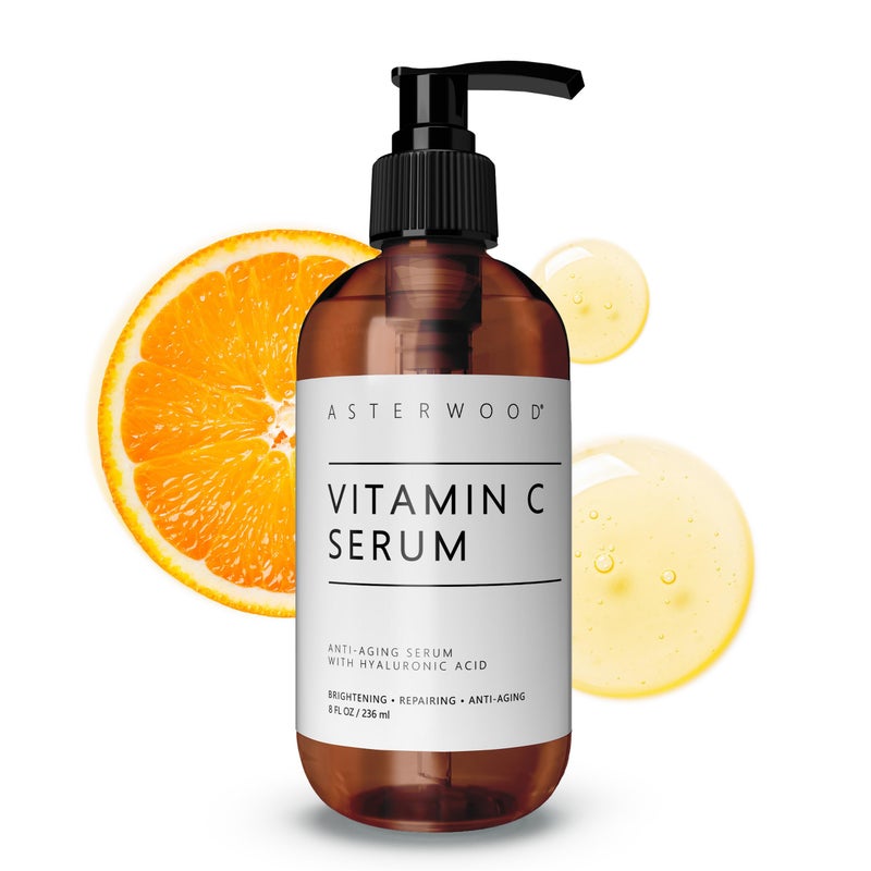 Asterwood Vitamin C Face Serum - with Hyaluronic Acid - Smoothing, Hydrating, Stimulates Collagen Production - Fragrance-Free - 8 Fl Oz - Image 1