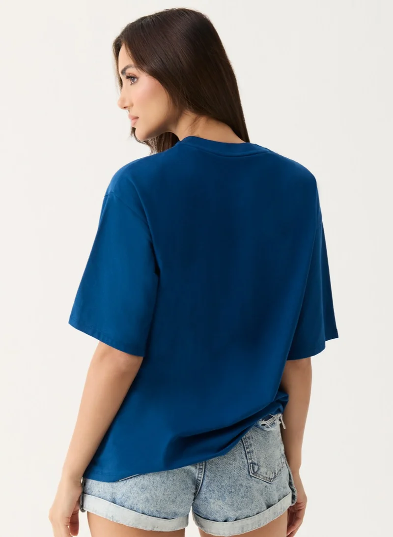 Zigzag Oversized Crew Neck T-shirt - Teal