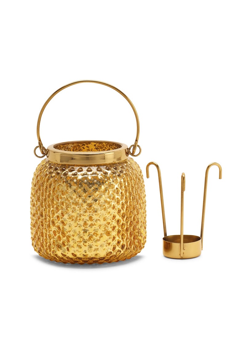 PURE HOME + LIVING Pure Home Living Dotted Glass Tea Light Holder Gold  - Image 4