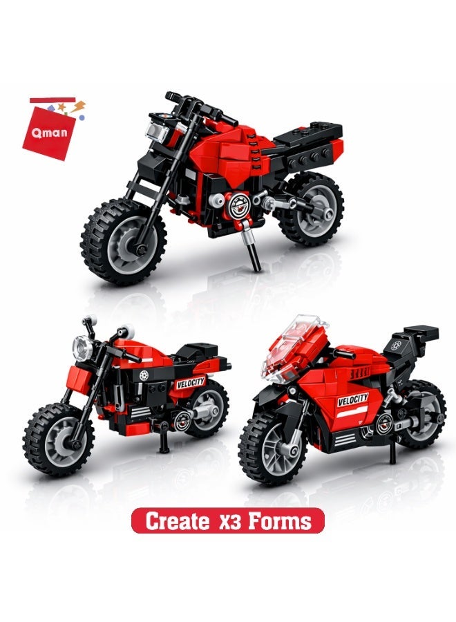 Qman Combo Trans – 3-in-1 Speedy Motorcycle Building Set (338 Pieces) | Transformable Racing Bike Toy for Kids Ages 6+ - Image 1