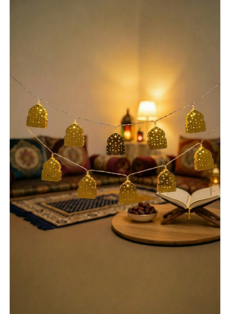Decorative Metal Mosque Window LED String Lights – Cut-out Design for Ramadan & Eid Home Decor – Premium Islamic Lighting