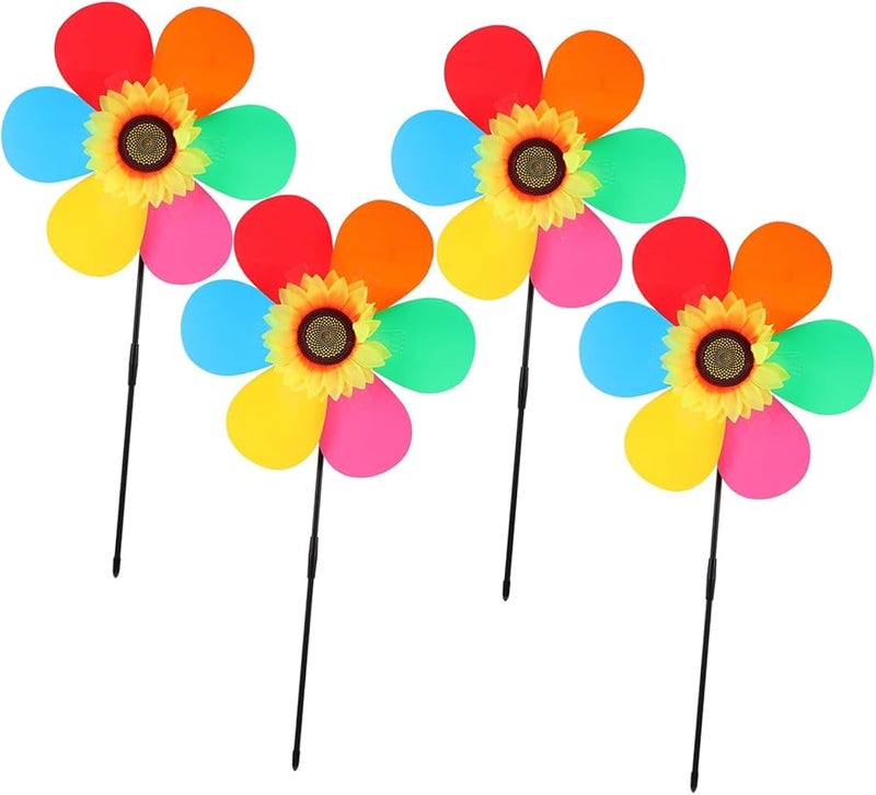 4 قطع من زينة الحديقة الدوارة الملونة على شكل دوار الشمس، لتزيين الحديقة للأطفال في الحفلات الخارجية - Image 2