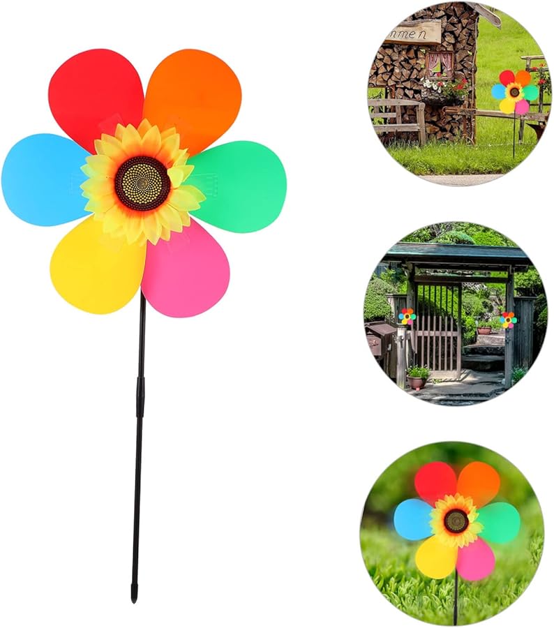 4 قطع من زينة الحديقة الدوارة الملونة على شكل دوار الشمس، لتزيين الحديقة للأطفال في الحفلات الخارجية - Image 4
