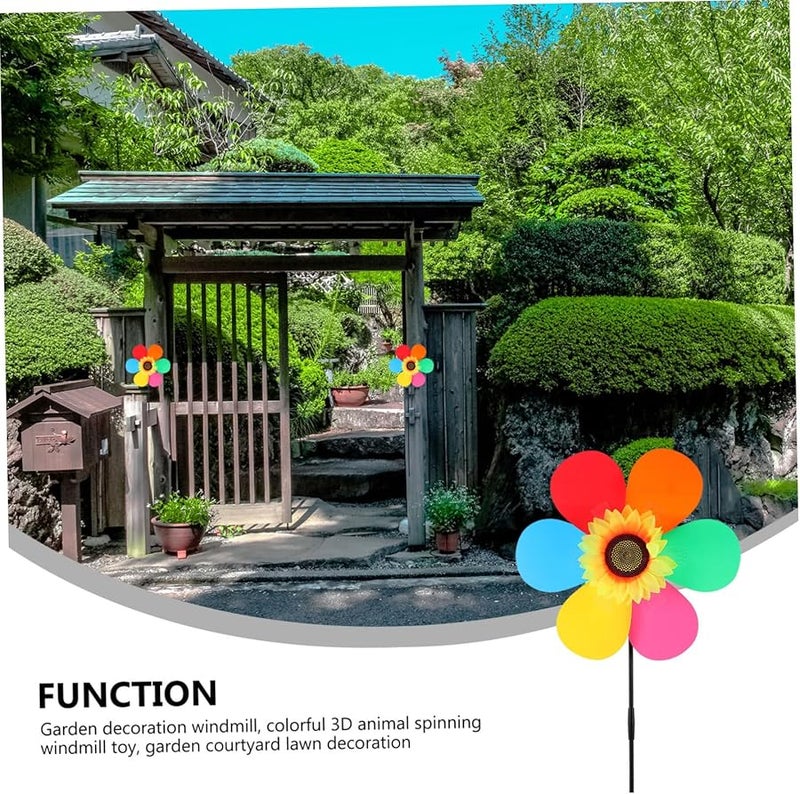 4 قطع من زينة الحديقة الدوارة الملونة على شكل دوار الشمس، لتزيين الحديقة للأطفال في الحفلات الخارجية - Image 3