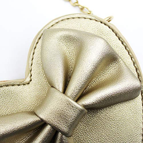 ZGMYC Cute Heart-shaped Crossbody Purse Bowknot Shoulder Bag Satchel for Little Girls (Golden) - Image 4
