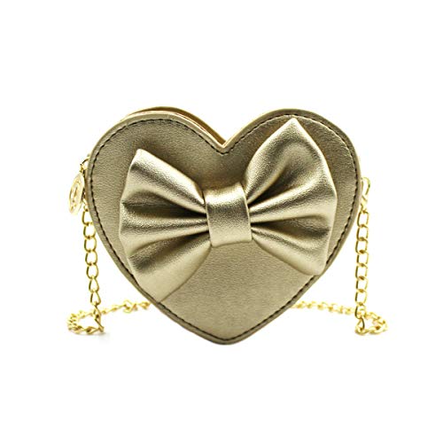 ZGMYC Cute Heart-shaped Crossbody Purse Bowknot Shoulder Bag Satchel for Little Girls (Golden) - Image 1