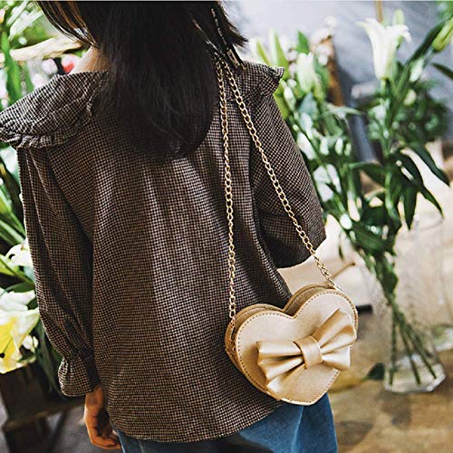 ZGMYC Cute Heart-shaped Crossbody Purse Bowknot Shoulder Bag Satchel for Little Girls (Golden) - Image 3