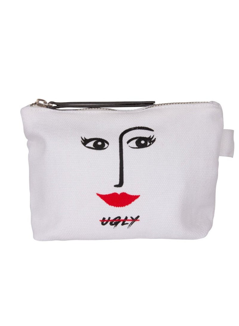 بيج ديزاين كيس مكياج قماش بوليستر 20x15 سم لون ابيض - Image 1