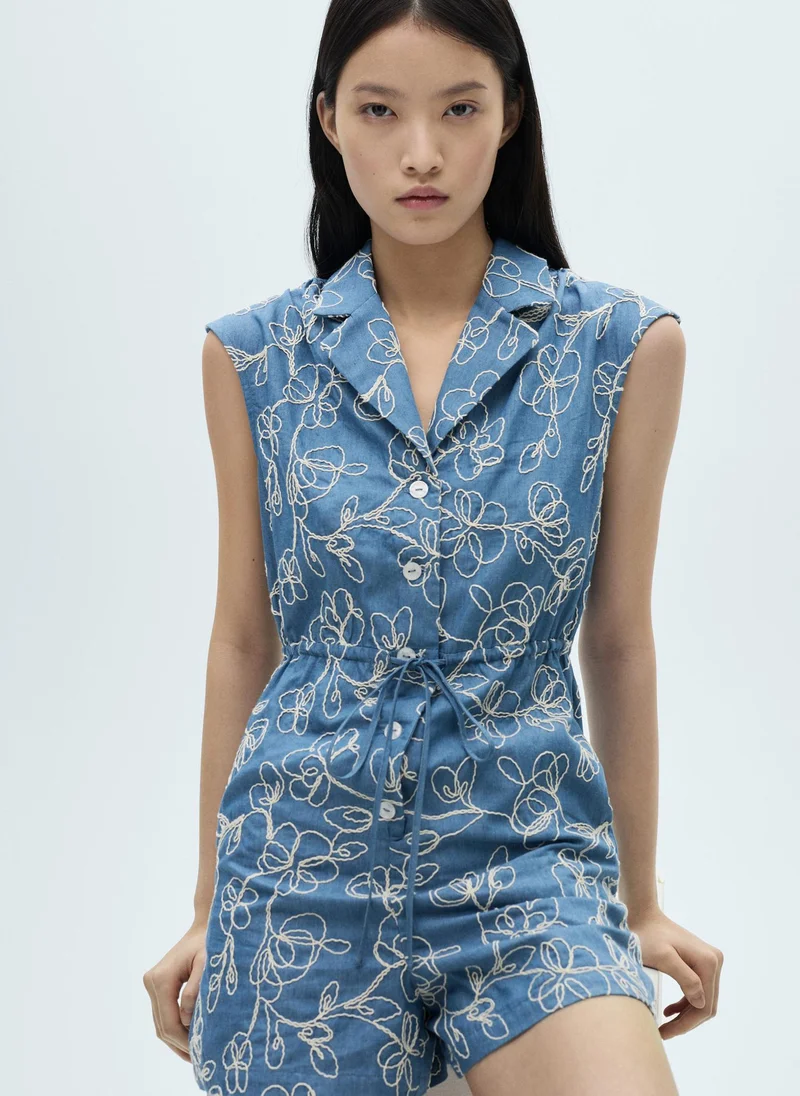 MANGO Denim Overalls With Embroidered Playsuit