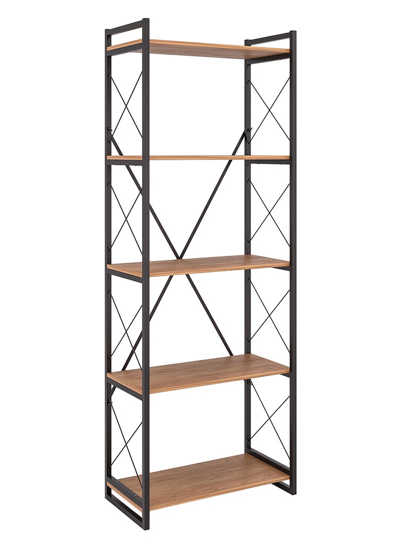 DANTA HOME - Book Library Shelves, Wooden Kitchen Storage Shelves, Of 5 Wood Shelves And An Iron Frame With An Elegant And Modern Design, 180x66x34 - Brown/Black - Image 1