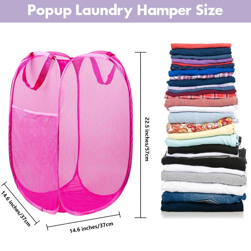 DUCOO Pop Up Hamper, 1 PCS Mesh Pop Up Laundry Hamper, Foldable Mesh Laundry Basket with Space-Saving Design for Home, Dorm, Travel & Storage - Pink - Image 2
