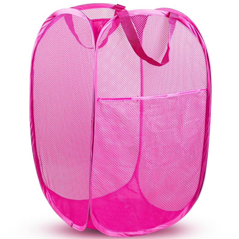 DUCOO Pop Up Hamper, 1 PCS Mesh Pop Up Laundry Hamper, Foldable Mesh Laundry Basket with Space-Saving Design for Home, Dorm, Travel & Storage - Pink - Image 1