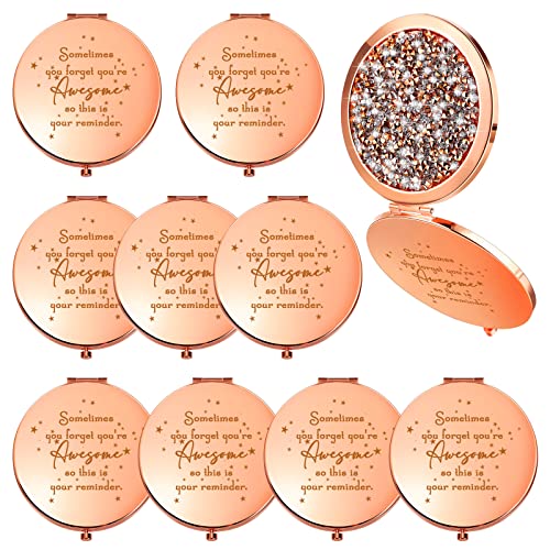 Roowest 10 Pcs Inspirational Compact Mirror You're Awesome Reminder Appreciation Gifts for Women Employee Coworker Friends Sisterhood Bulk Christmas Party Favors Magnifying Pocket Mirror (Rose Gold) - Image 1