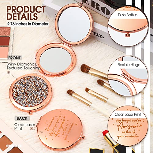 Roowest 10 Pcs Inspirational Compact Mirror You're Awesome Reminder Appreciation Gifts for Women Employee Coworker Friends Sisterhood Bulk Christmas Party Favors Magnifying Pocket Mirror (Rose Gold) - Image 3